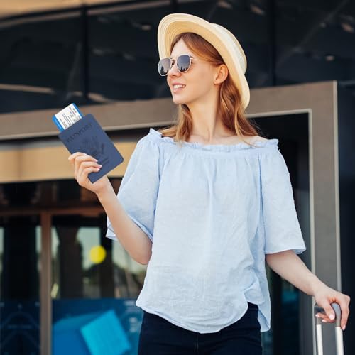 RSAquar Passport Holder for Women and Men, Premium PU Leather Travel Passport Wallet RFID Blocking Passport Cover Travel Documents Organizer (JD-Blue)2