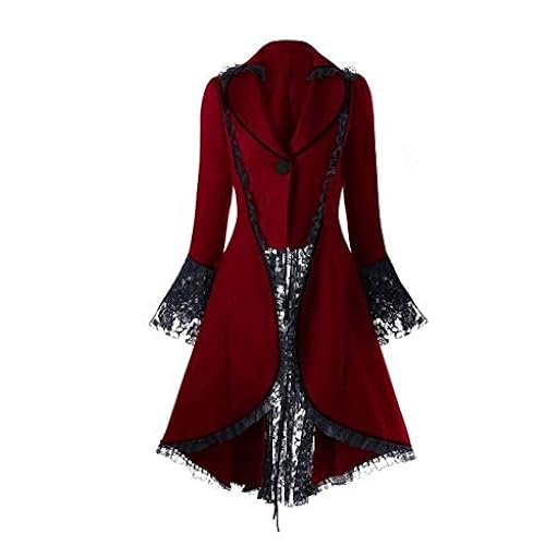 Chaqueta steampunk para mujer, abrigo gótico, de encaje, disfraz medieval, Halloween, carnaval, trinchera, vintage, renacentista, cosplay, estilo victoriano, rojo, S | Ya disponible en tu tienda friki favorita! En mundofriki.es!