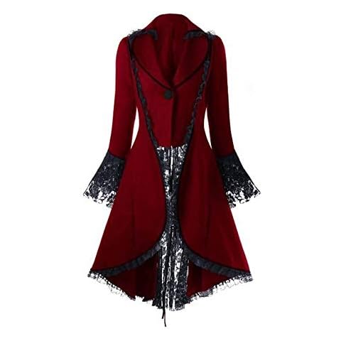 ZSBAYU Women's lace Steampunk Jacket,Medieval Pirate Renaissance Goth Costume,Retro Victorian Vampire Tailcoat Vintage Frock Coat(Red,3X-Large) Cover