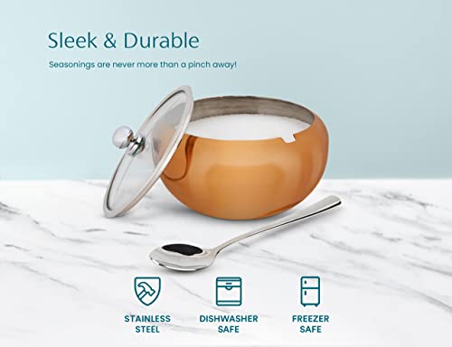 Kook Stainless Steel Sugar Bowl With Lid And Spoon, Serving Dish, Clear Glass Lid, Storage For Salt, Candy, Coffee, Holds 2 Cups, Dishwasher Safe, 16 Oz (Copper) #TOP3