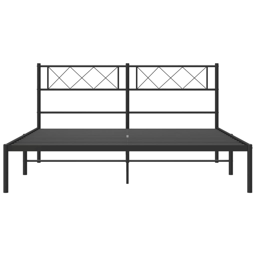 140x190 cm Black Metal Bed Frame with Headboard | Includes a supportive steel slat platform and under-bed storage space for bedroom or guest room use.