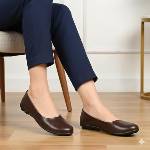 Image of DHANESHWAR Women's Ballet Flats Belly Shoes for Casual, Formal & Office Wear Ballerina | Comfortable Slip on Black Bellies for Women & Girls. 1 Pair