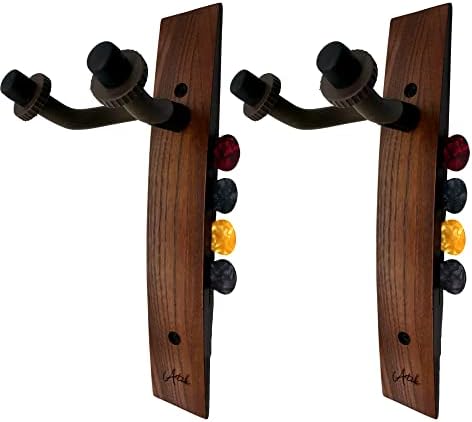 ATIK 2 Pack Guitar Wall Mount|Red Walnut Wood Guitar Stand for Wall with Guitar Pick Holder|Guitar accessory for Acoustic, Electric, Bass, Ukulele, Music Instrument|Guitar Hanger Support mural guitare