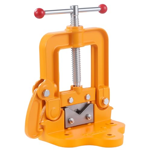 Hoteche Rohrschraubstock 15-115mm | Gusseisen-Körper | 45er Stahl Backen | Gelb matt