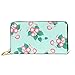 Produktbild JHGFG Mode Handtasche Reißverschluss Brieftasche Pink Morning Glory Auf Green Mint Telefon Kupplung Geldbörse Abendkupplung Blocking Leder Brieftasche Multi Card Organizer