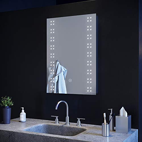 ELEGANT 500 x 700mm Modern Heated LED Illuminated Vertical Rectangle Bathroom Mirror Lights Touch Control Switch with Demister Pad