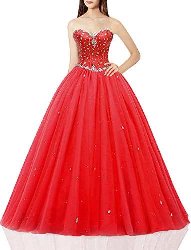 Image of Likedpage Women's Sweetheart Ball Gown Tulle Quinceanera Dresses Prom Dress