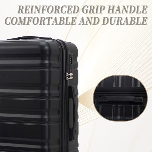 HIFINE TOURIST 20"/24"/28" 3 pcs/set in ABS Spinner Wheel Luggage, Carry on Suitcase, Matching Color, TSA Combination Lock (Black)3