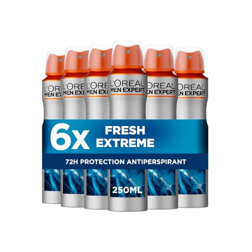 L'Oréal Paris Men Expert 48H Fresh Extreme Anti-Perspirant Deodorant for Men, 250ml Pack of 6, Bulk Buy