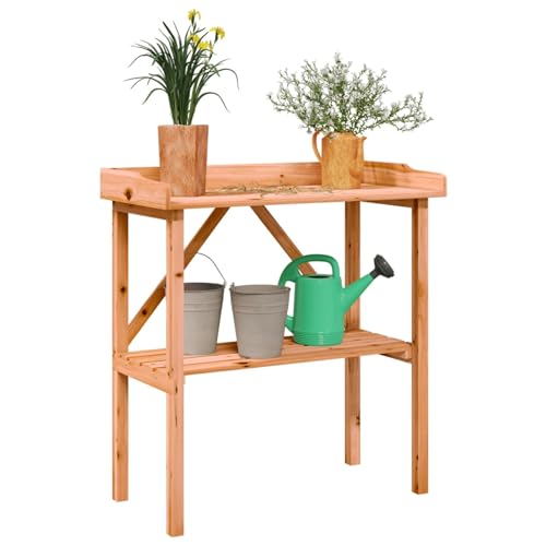 BaraSh Wooden Potting Table Flower Plant Workbench Garden Greenhouse,Plant Table with Shelf Brown 78x38x82.5 cm Solid Wood Fir