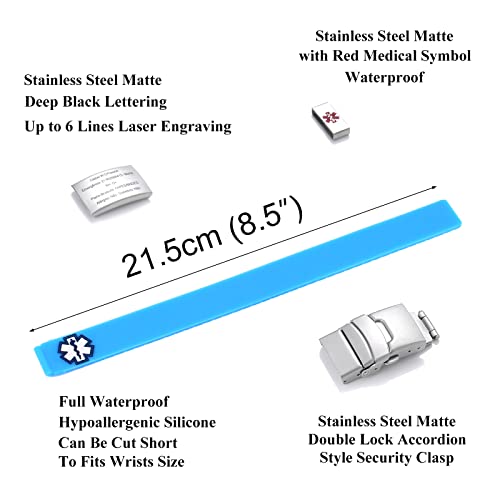 Tingku Customized Sport Medical Alert Bracelet For Men Women Kids Free Engraving Personalized Sos Id Bracelets Include Emergency Medical Card Blue #TOP4
