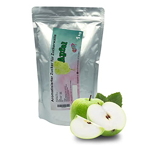 1 kg Aromazucker GRÜNER APFEL - Zucker für Zuckerwatte Zuckerwattemaschine - Aromatisierter Zuckerwattezucker für Zuhause - Farbzucker mit Apfelgeschmack Green Apple für Popcorn und Dekorieren Cover