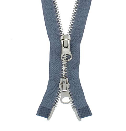 Erlif Cremalleras de 2 vías, metal plateado, cremallera de 2 vías, divisible (gris, 319, 60 cm)