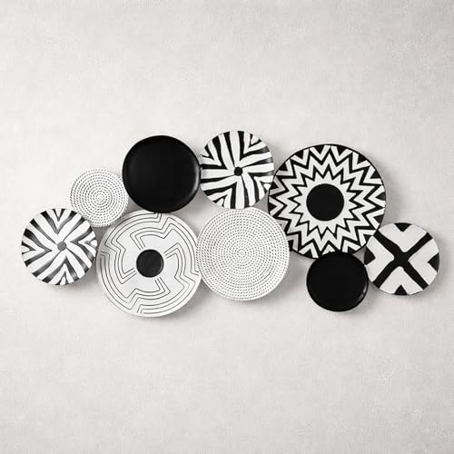 Décoration murale moderne grand format : suspension murale à disque rond en métal noir et blanc