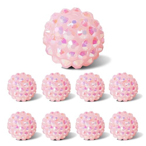 Carporay 20mm Rhinestone Beads for Pens, 20pcs Chunky Large Spacer Bead for DIY Pens Phone Chain Keychain Candy Sparkle Bling Ball Beads Bulk(Pink)