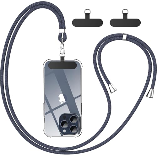 caslord Cordon Telephone Portable, avec 2 Patchs Noirs Durables, Lanière de Téléphone Portable 1,6m Adjustable, Collier Compatibles avec Tous Les...