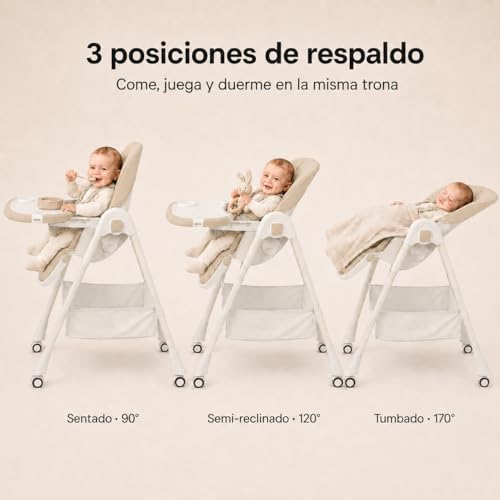 Miniatura 2 de Almar Baby Trona De Bebe Evolutiva Beige Silla De Bebe Hasta Niño 50 Kilos, Plegable, Elevable Y Reclinable Con Bandeja Extraible