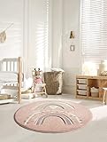 the carpet Monde Kids Moderner Weicher Kinderteppich, Weicher Flor, Pflegeleicht, Farbecht, Lebendige Farben, Regenbogen Muster, Rosa, 160 cm Rund