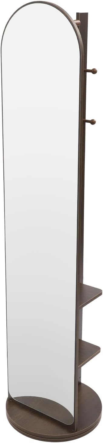 Mirror Full Length with Storage, 15" Lx66 H Mirror Coat Rack, 360° Rotating Mirrors with Clothes Rack for Bedrooms, Living Rooms, Changing Rooms (Style 2)