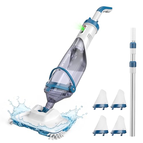 ENHULK Pool Vacuum for Above Ground Pool, Upgraded 13.4" Wide Head & Telescopic Pole, 18.5 GPM Powerful Suction, 60 Mins Runtime, Cordless Handheld Rechargeable Pool Cleaner for Inground Pools, PC15