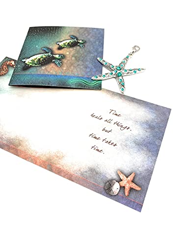 Smiling Wisdom- Aqua Starfish Charm Sympathy Gift Set - Grief Sea Turtle Time Takes Time Healing Greeting Card Set - Bereavement, Memorial, Illness, Get Well, Condolence - Black And Blue #TOP7