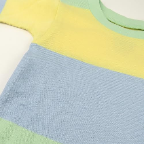 HonestBaby Celebration 2-Piece Pajamas Sleepwear PJs 100% Organic Cotton for Baby, Toddler, Kids, Easter Stripe Blue, 12 Months