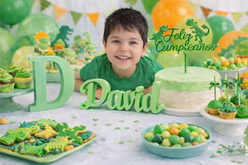 Kit decoración cumpleaños personalizado con nombre de madera reutilizable y topper 3