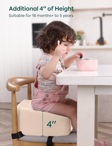 Image of Babelio ErgoUp Booster Seat for Kitchen Chair, Promote Proper Upright Posture, Toddler Booster Seat for Dining Table, Removable & Washable Cover, Suitable for 18 Months to 5 Years, Beige