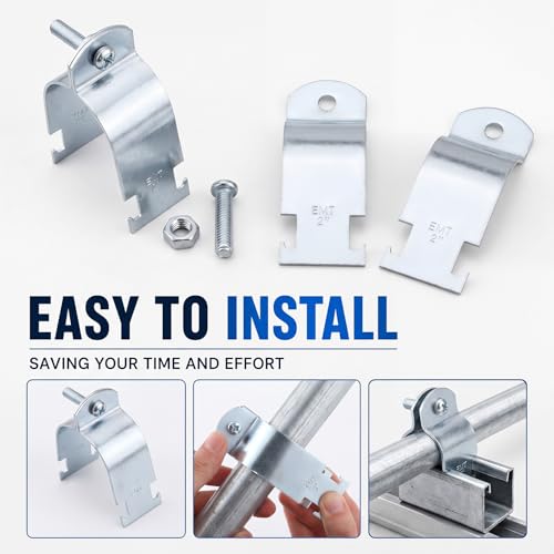 Landhoow Emt Pipe Universal Strut Clamps Strut Channel Accessory Electro Galvanized Conduit Clamp with Bolt and Nut, Rigid Pipe Tool(2 Inch,Silver,50 Pcs) by Landhoow - Image 3