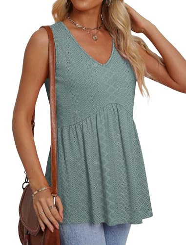 Image of OFEEFAN Womens Tank Tops 2025 Flowy Peplum Tops for Women Dressy Sleeveless V Neck Babydoll Tank Tops