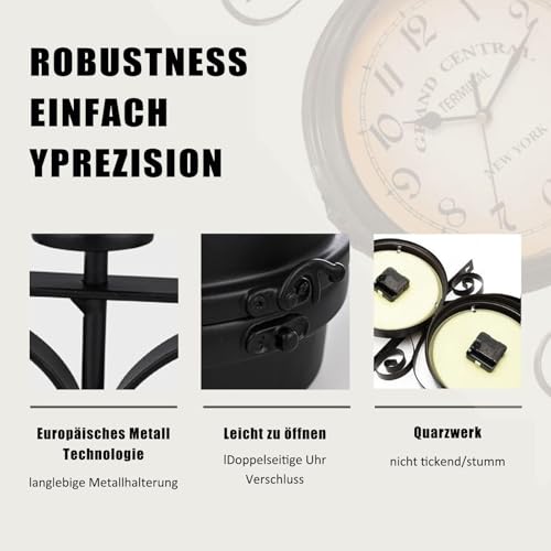 Syfunlv Vintage Bahnhofsuhr,Zweiseitige Wanduhr,21,8 * 21,8 cm,Wetterfest, Runde Wanduhr für Garten,Outdoor Uhr Dekorative,für Garten,Terrasse, Küche, Innenhof.