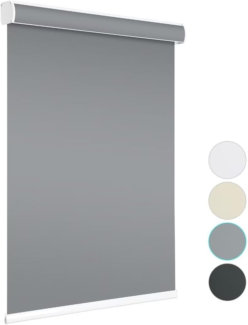 Changshade Blackout Roller Shade with Cassette Valance, Room Darkening Shades Cordless, Roller Blinds for Windows, Window Shade for Light Blocking, Easy to Install,Grey,24W*72H,JZROL24GY72Z Grey 24W*72H