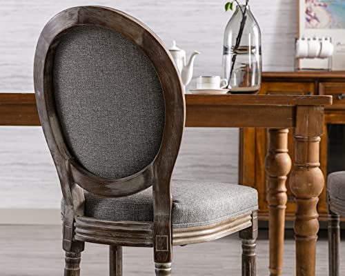 Cimota Farmhouse Dining Chairs Set Of 2, Upholstered Retro French Dining Room Chair With Round Back Distressed Wood, Mid Century Side Chairs For Kitchen/Restaurant, Grey/2Pcs #TOP6