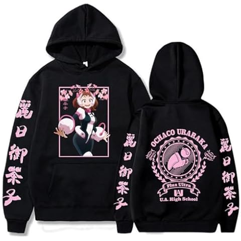 Ubeisy Anime MHA Hoodie Bakugou Katsuki Print Hooded Pullover Hoodies Long Sleeve Sweatshirt for Men Women,Black-2/L Cover