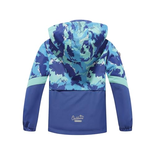 Image of MGEOY Boys Girls Rain Jackets Lightweight Waterproof Hooded Raincoats Windbreakers for Kids 4-12Y, Blue-2(lining:fleece)