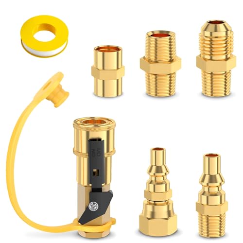 7pcs 1/4 Inch Propane Quick Connect Fittings Kit RV Propane Hose Quick Connect Fittings for RV to Grill or Cooking 3/8 Flare x 1/4 NPT Male Pipe