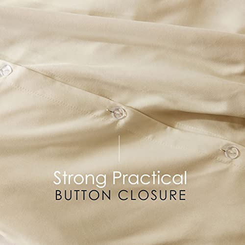 Image of Hearth & Harbor Beige Cream Duvet Cover with Fitted Sheet Cal King Size | 4 Piece Soft Double Brushed Bedding Set, Button Closure, 1 Duvet Cover 104x98 Inches, 1 Fitted Sheet, 2 Pillow Shams