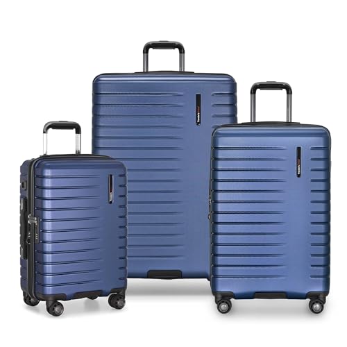 Traveler's Choice Archer Polycarbonate Hardside Spinner Luggage Set, Tie Down Straps, Blue, 3-Piece