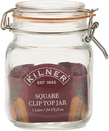 Kilner Bügelverschluss Glas | 1 L | Quadratisch | Vorratsgläser mit Deckel luftdicht | mit Gummidichtung | Glas mit Deckel für Gewürze oder Gemüse | Spülmaschinengeeignet Kilner Bügelverschluss Glas | 1 L | Quadratisch | Vorratsgläser mit Deckel luftdicht | mit Gummidichtung | Glas mit Deckel für Gewürze oder Gemüse | Spülmaschinengeeignet