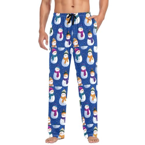 Christmas Snowmans Men's Pajamas Pants Cotton Sleep Bottoms Pants Lounge Sleepwear - S