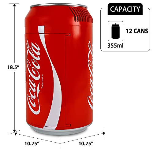 Coca Cola Mini Fridge - Refrigerator for Bedroom Office, Portable Table Top Beverage Cooler, 12V 110V Refrigerador For Drink, Soda, Wine, Use In Car, Dorm, Outdoor, Patio 12 Can