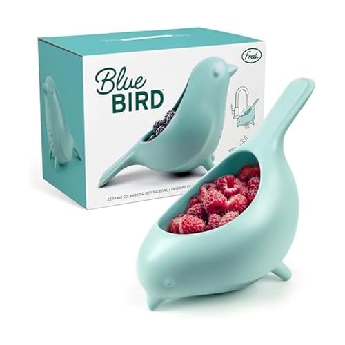 Genuine Fred BLUE BIRD Ceramic Colander, Charming, Unique Design, Berry Colander, Fun Kitchen Gadget