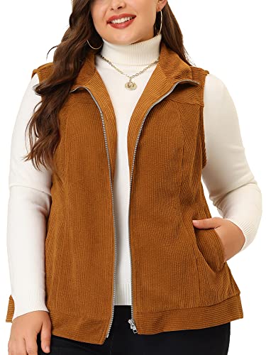 Agnes Orinda Plus Size Sleeveless Vests for Women Casual Zipper Side Pocket Corduroy Vests