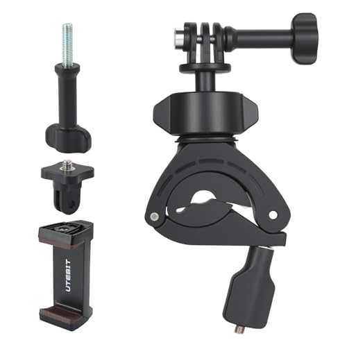 UTEBIT Action Kamera Halterung für DJI Action 5 Pro/4/3/Pocket, 360° Drehbare Fahrrad Lenkerhalterung für GoPro Hero 13/12/11, für Insta360 X4/X3/GO3 mit Handyhalter Geeignet für 22–38mm Halterungen UTEBIT Action Kamera Halterung für DJI Action 5 Pro/4/3/Pocket, 360° Drehbare Fahrrad Lenkerhalterung für GoPro Hero 13/12/11, für Insta360 X4/X3/GO3 mit Handyhalter Geeignet für 22–38mm Halterungen