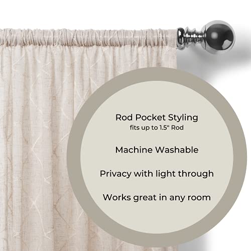 Elrene Home Fashions Taylor Embroidered Rod Pocket Kitchen/Cafe Window Curtain Tiers, Set Of 2, 30" X 36", Linen #TOP5