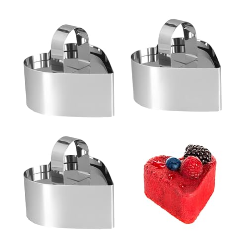 Wekuw 3 Pezzi Coppa Pasta (Cuore) Anelli da Dessert Alti 8 cm Anello per Torta Dell'Amore in Acciaio Inossidabile Coppapasta Tondi Anello Torta Adatto per la Cottura di Dolci e Torte con Mousse