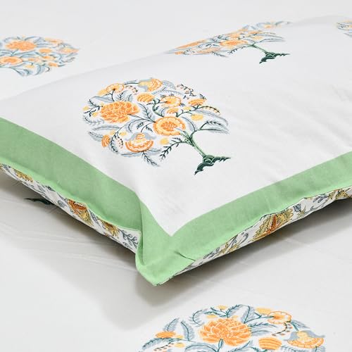 Image of DE CAMA 100% Cotton 300 TC Premium King Size Bedsheet for Double Bed (90x108 Inch) with 2 Pillow Covers (17x27 Inch) | Breathable Designer Printed Bedding Set | Luxury Set for Bedroom Use - Green