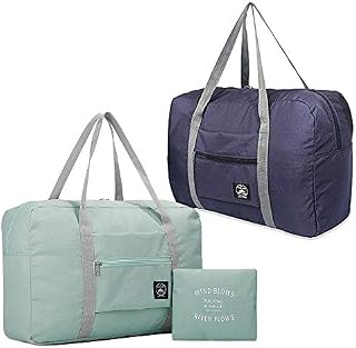 (2 Pack) Foldable Travel Duffel Bag, Waterproof Carry On Luggage Bag, Lightweight Travel Luggage Bag for Sports, Gym, Vacation (Light Blue,Dark Blue)