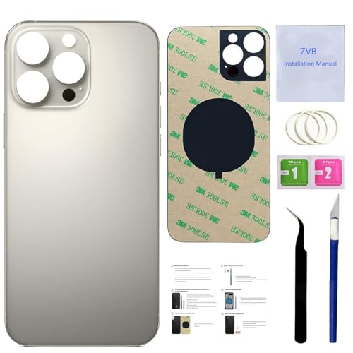 16 Pro Max Back Glass Replacement for iPhone 16 Pro Max Back Cover Glass (6.9 Inches) with Pre-Installed Tape + Installation Instruction + Repair Tools (Natural Titanium) by ZVB - Used condition - US$18.80