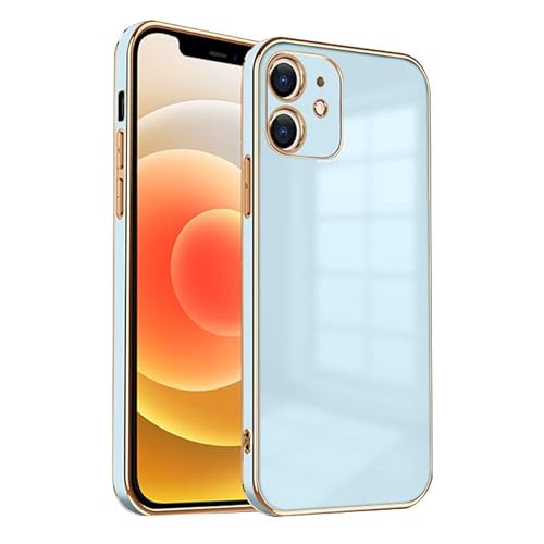 ＺＮＸ＼ＺＥＮＩＸ iPhone12 ケース TPU おしゃれ バンパー型 ケース ストラップホール かわいい くすみカラー ゴールド 大人 ZX-milky2 (iPhone12 (6.1), スカイブルー)